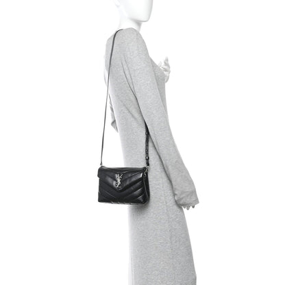 Saint Laurent Calfskin Y Quilted Monogram Toy Loulou Crossbody Bag Black