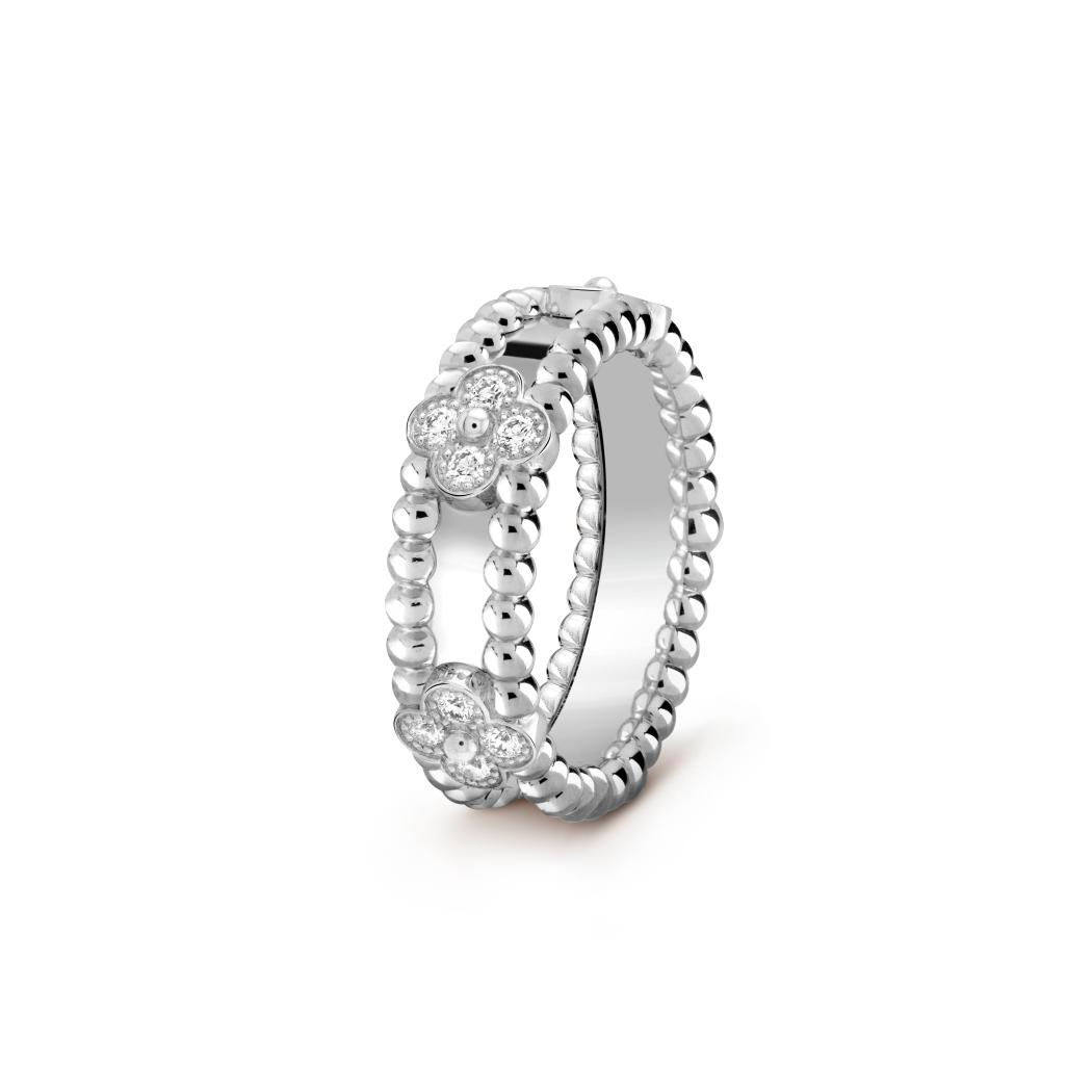 18K Gold Diamond VCA Perlée Sweet Clovers Ring