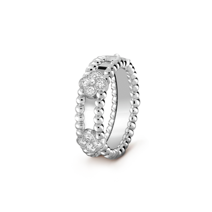 18K Gold Diamond VCA Perlée Sweet Clovers Ring