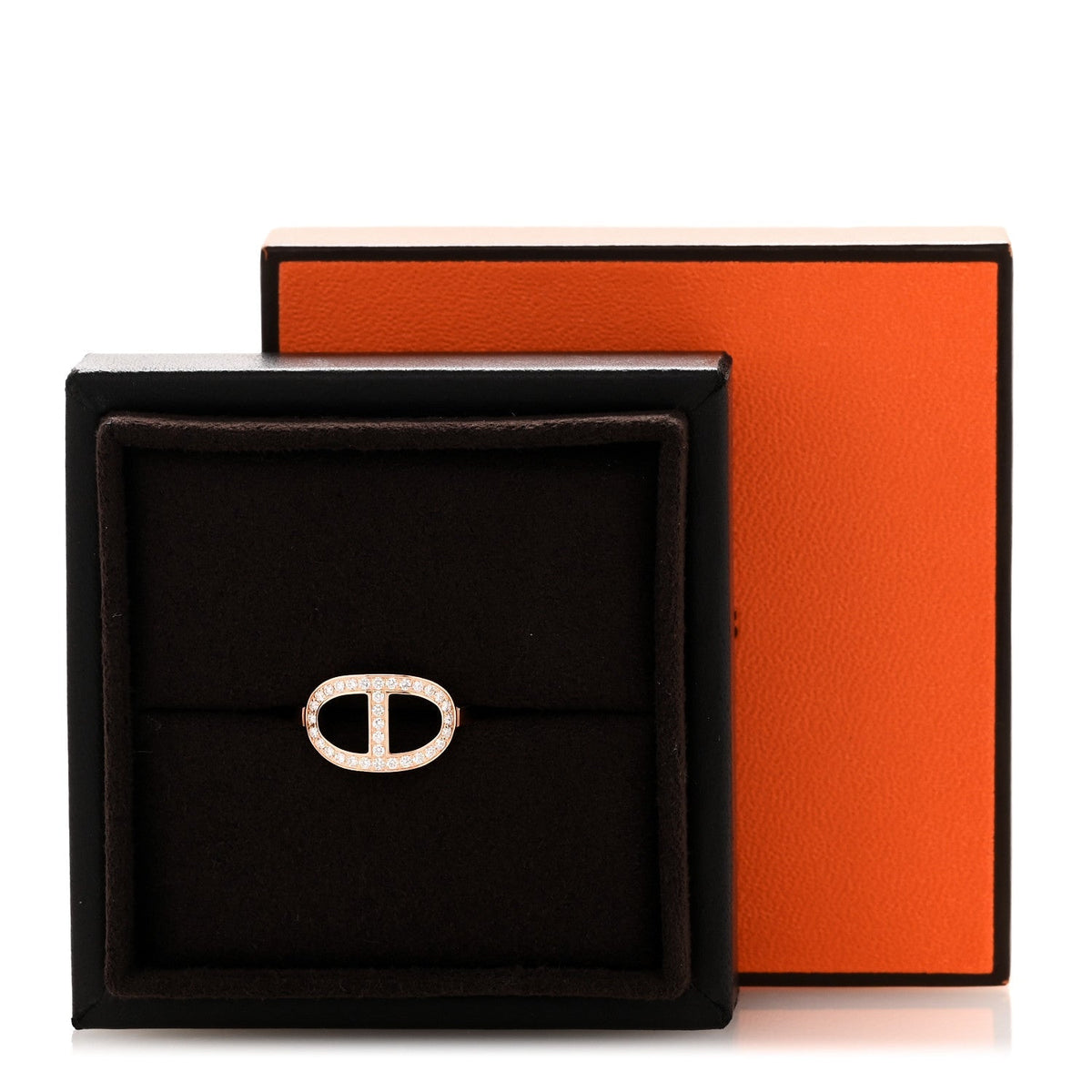 Hermes 18K Rose Gold Diamond MM Chaine d'Ancre Contour Ring 53 6.5