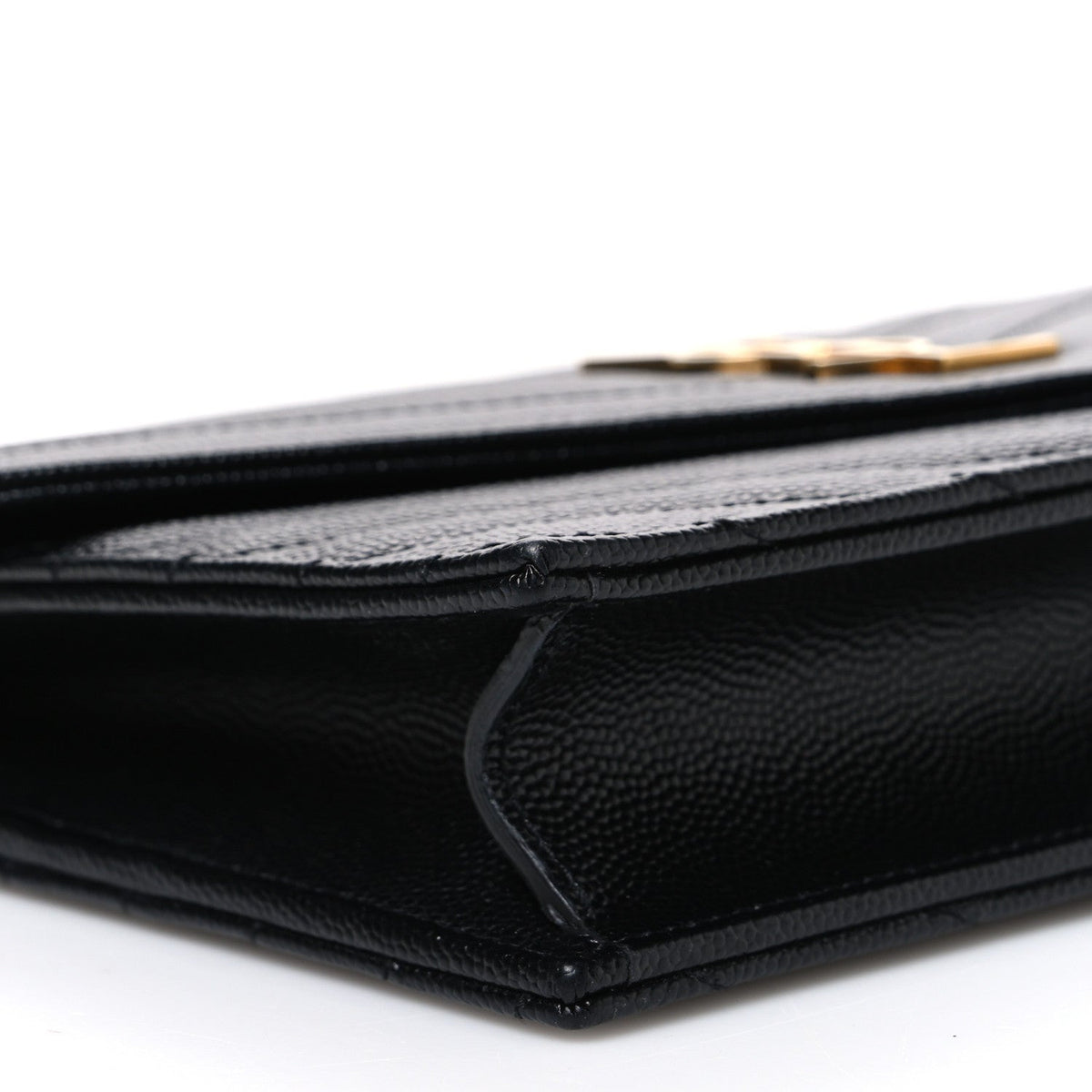Saint Laurent Grain De Poudre Matelasse Chevron Monogram Envelope Chain Wallet Black