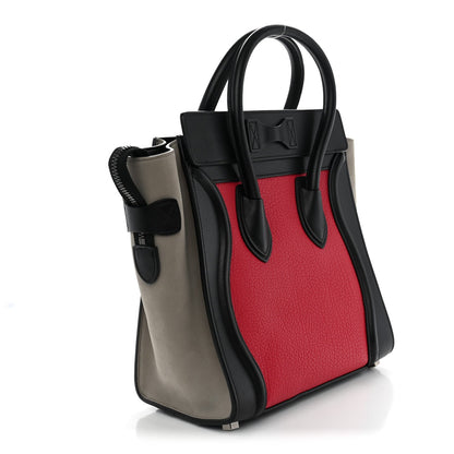 Celine Calfskin Bullhide Micro Luggage Tri-Color Bright Red