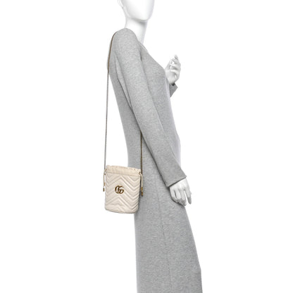 Gucci Calfskin Matelasse Mini GG Marmont 2.0 Bucket Bag White
