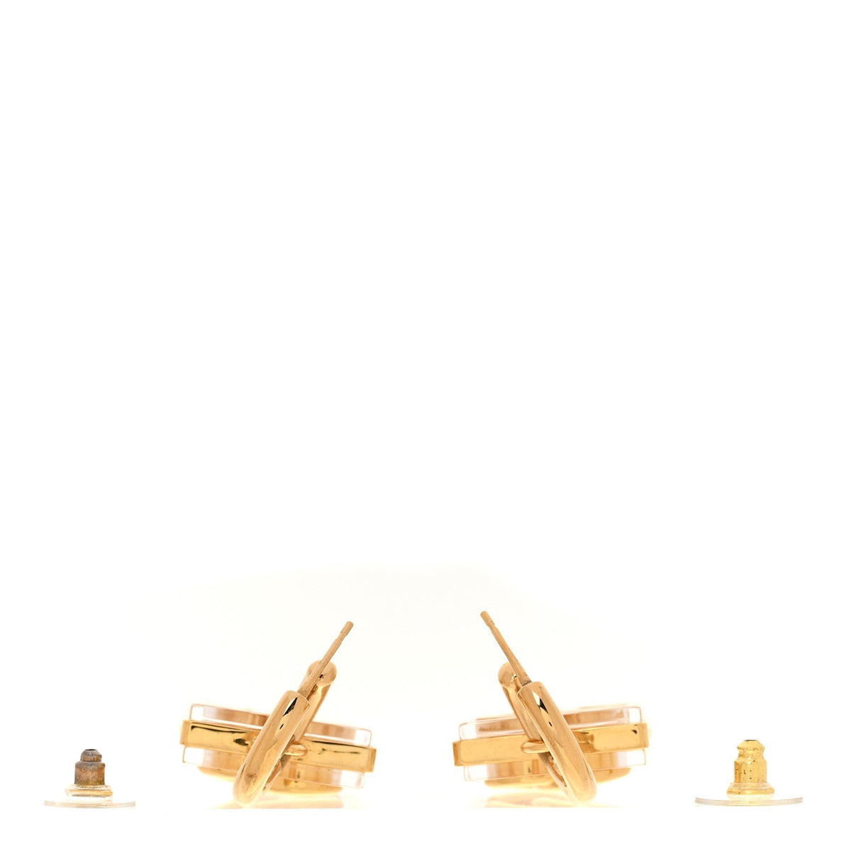 Chanel Metal Resin CC Square Drop Earrings Gold Transparent