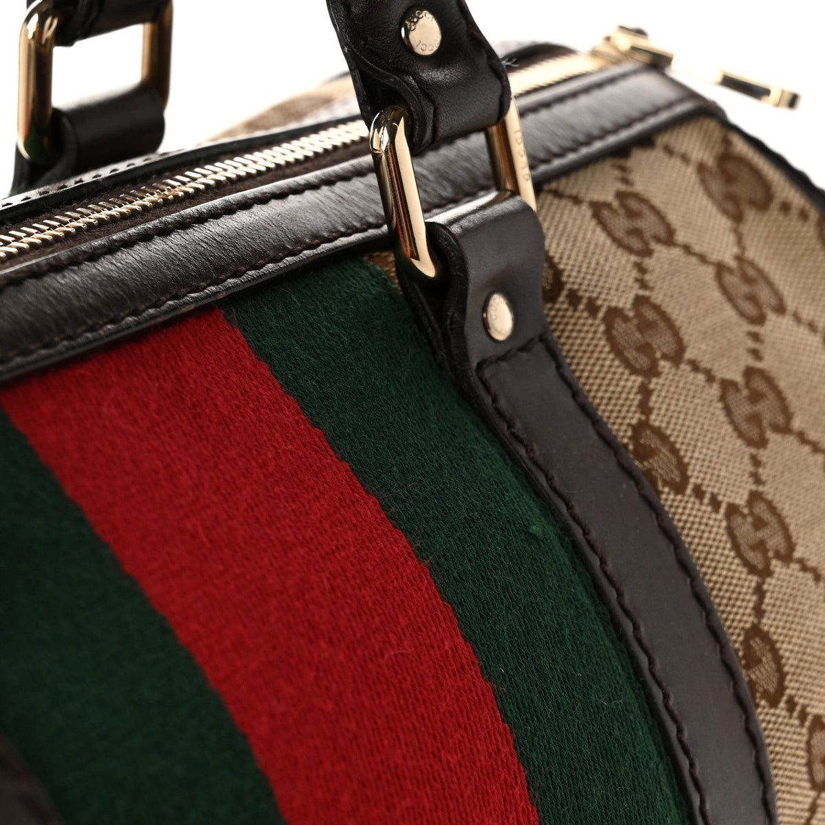 Gucci Monogram Vintage Web Medium Boston Dark Brown
