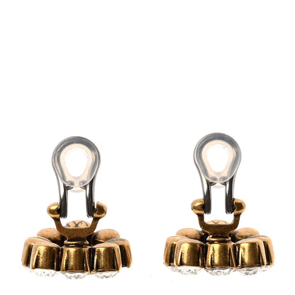 Gucci Metal Crystal Double G Clip On Earrings Aged Gold