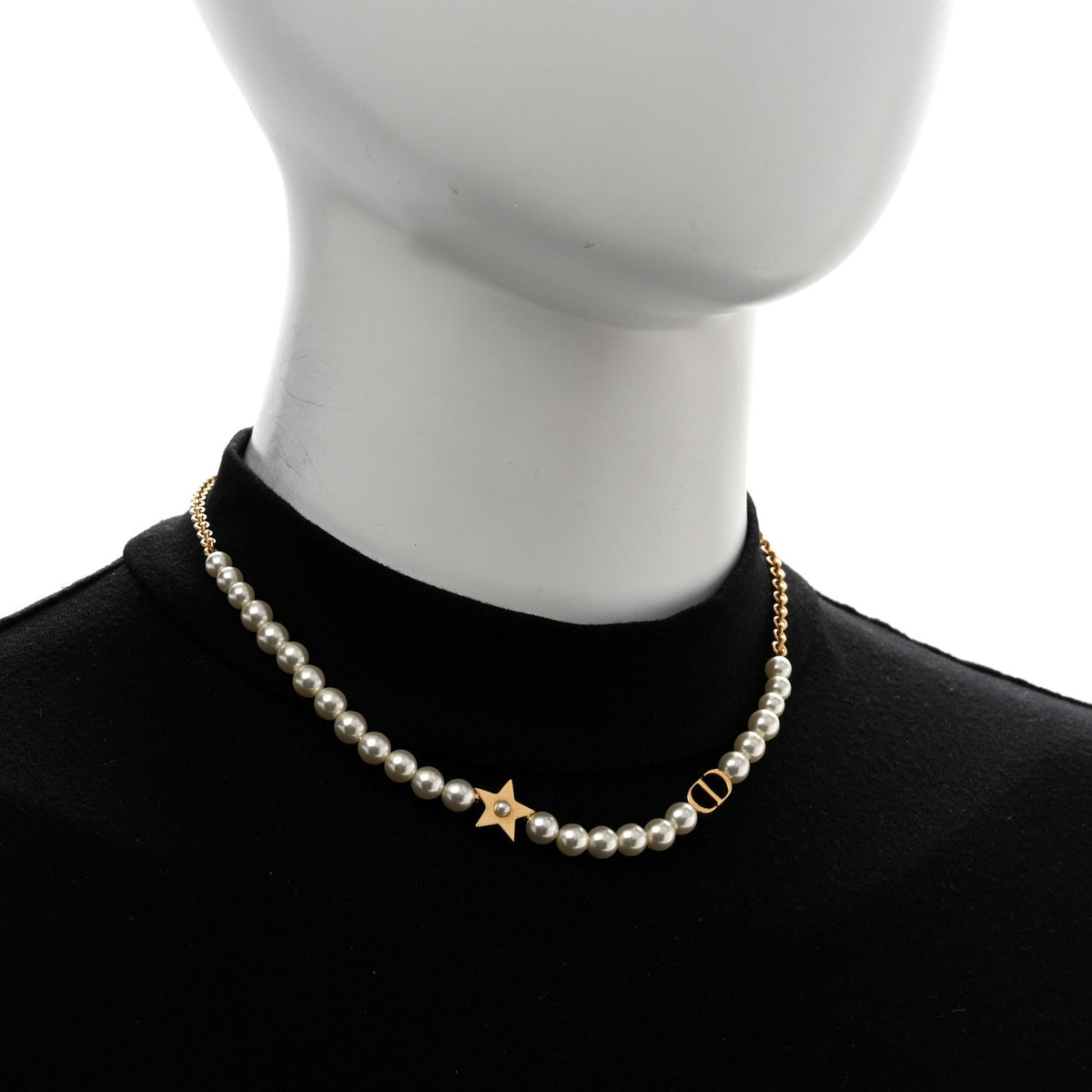 Christian Dior Pearl Crystal CD Star Choker Necklace Gold