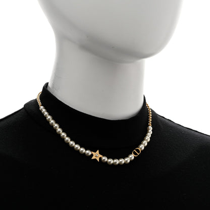 Christian Dior Pearl Crystal CD Star Choker Necklace Gold