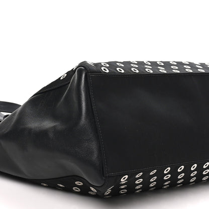 Prada Tessuto Nylon Calfskin Grommet Tote Black