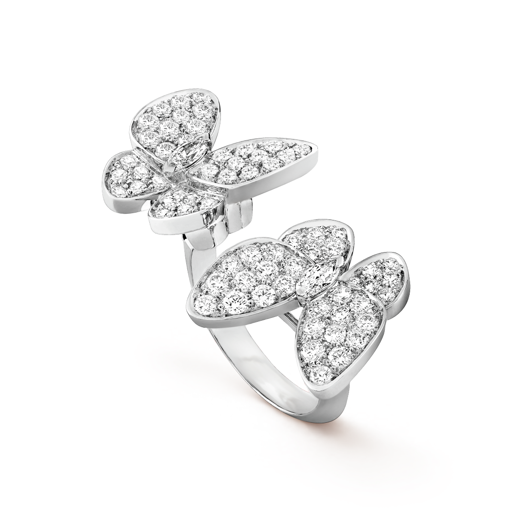 18K White Gold Diamonds VCA Butterfly Between the Finger Ring