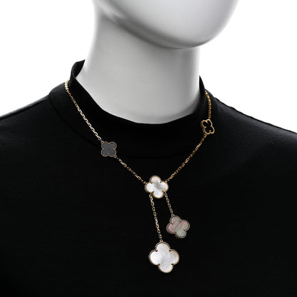 Van Cleef & Arpels 18K Yellow Gold Mother of Pearl Onyx 6 Motifs Magic Alhambra Necklace