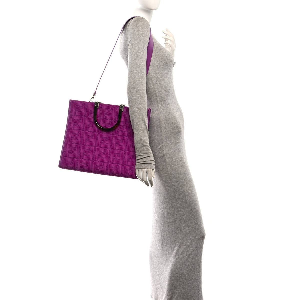 Fendi Technical Fabric Plexiglass FF Medium Sunshine Shopper Bouganville