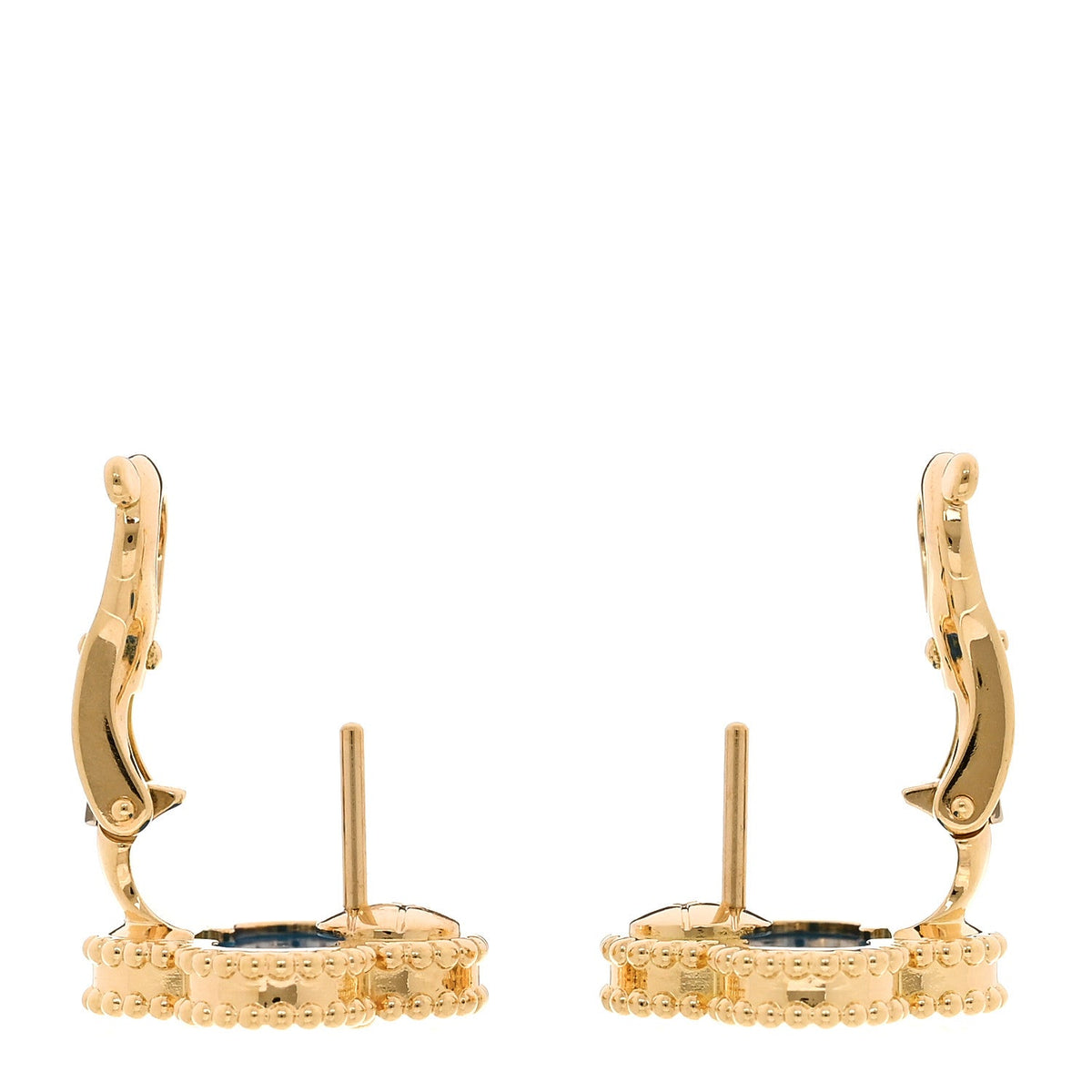 Van Cleef & Arpels 18K Yellow Gold Blue Agate Vintage Alhambra Earrings
