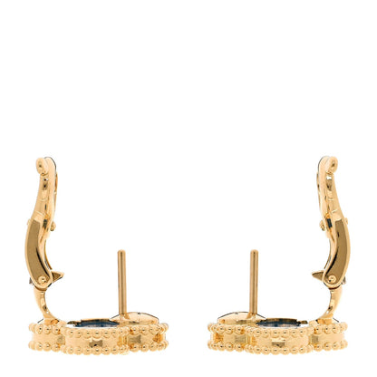 Van Cleef & Arpels 18K Yellow Gold Blue Agate Vintage Alhambra Earrings