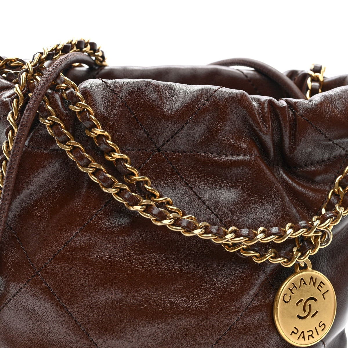 Chanel Shiny Calfskin Quilted Mini Chanel 22 Brown