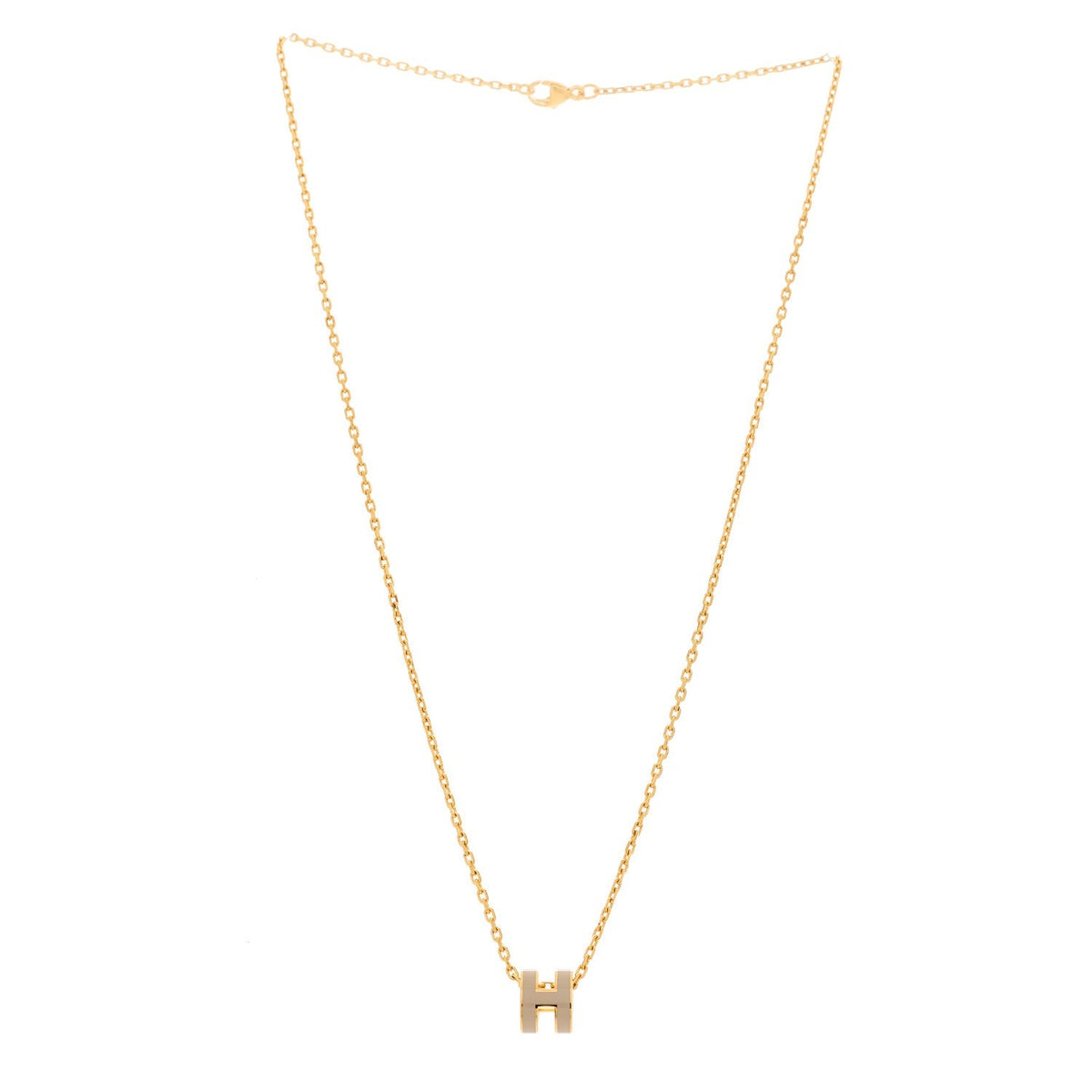 Hermes Lacquered Gold Mini Pop H Pendant Necklace Marron Glace