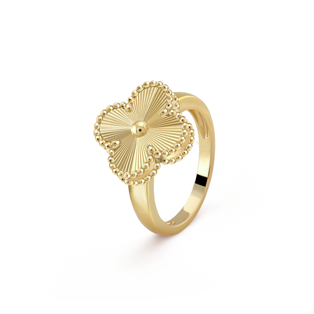 18K Yellow Gold Guilloche VCA Vintage Alhambra Ring