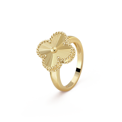 18K Yellow Gold Guilloche VCA Vintage Alhambra Ring