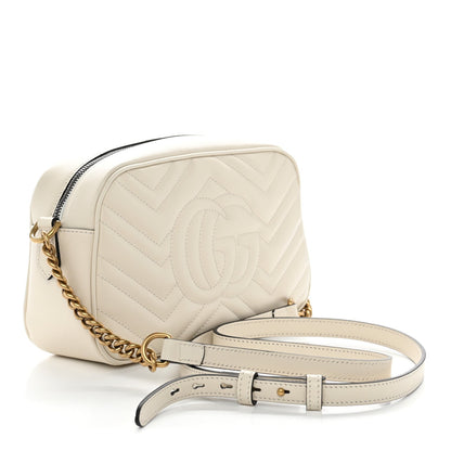 Gucci Calfskin Matelasse Small GG Marmont Chain Shoulder Bag White