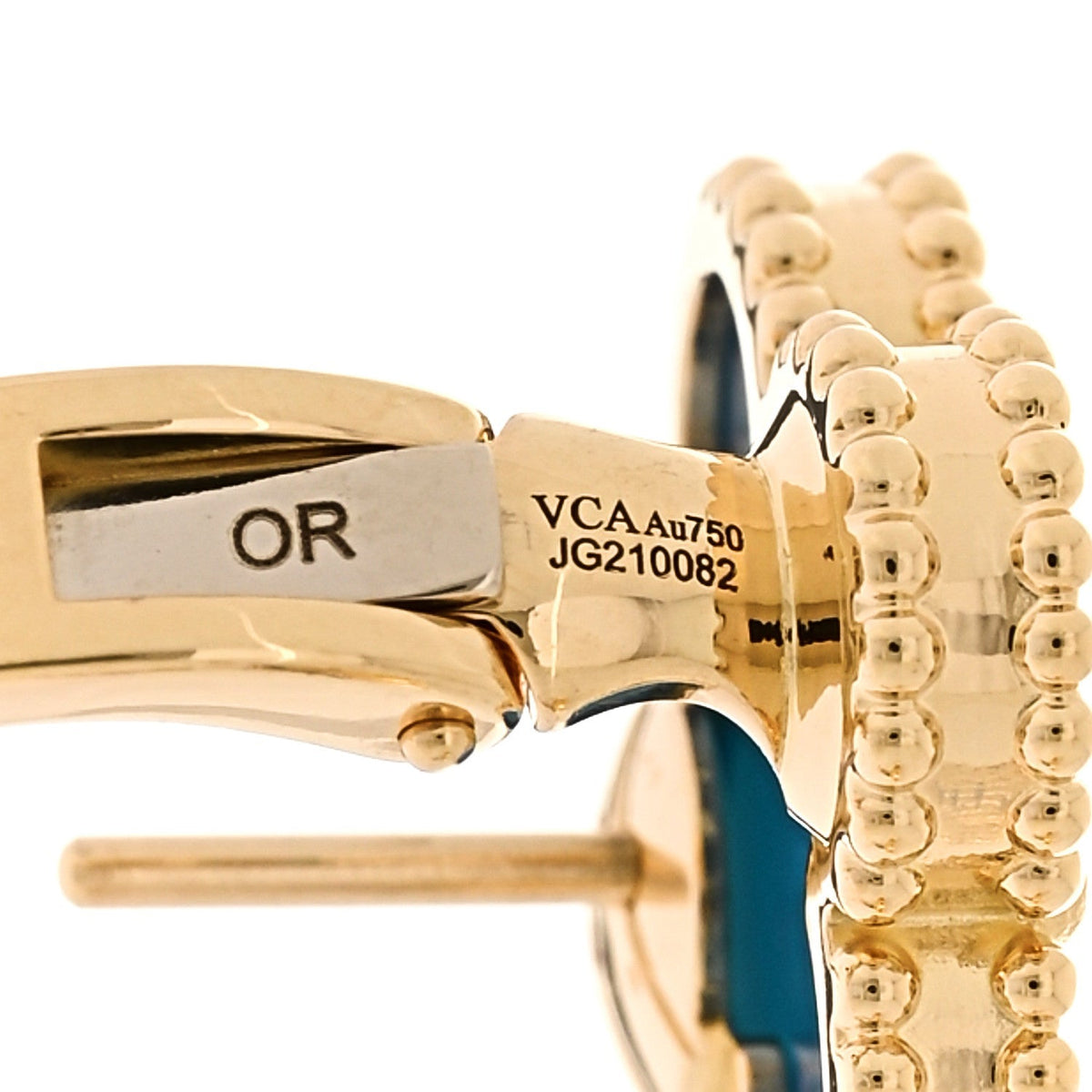 Van Cleef & Arpels 18K Yellow Gold Blue Agate Vintage Alhambra Earrings