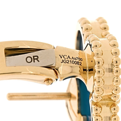 Van Cleef & Arpels 18K Yellow Gold Blue Agate Vintage Alhambra Earrings