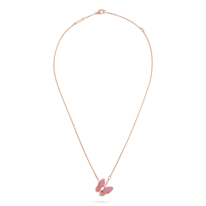 18K Rose Gold Diamond Sapphire VCA Two Butterfly Pendant