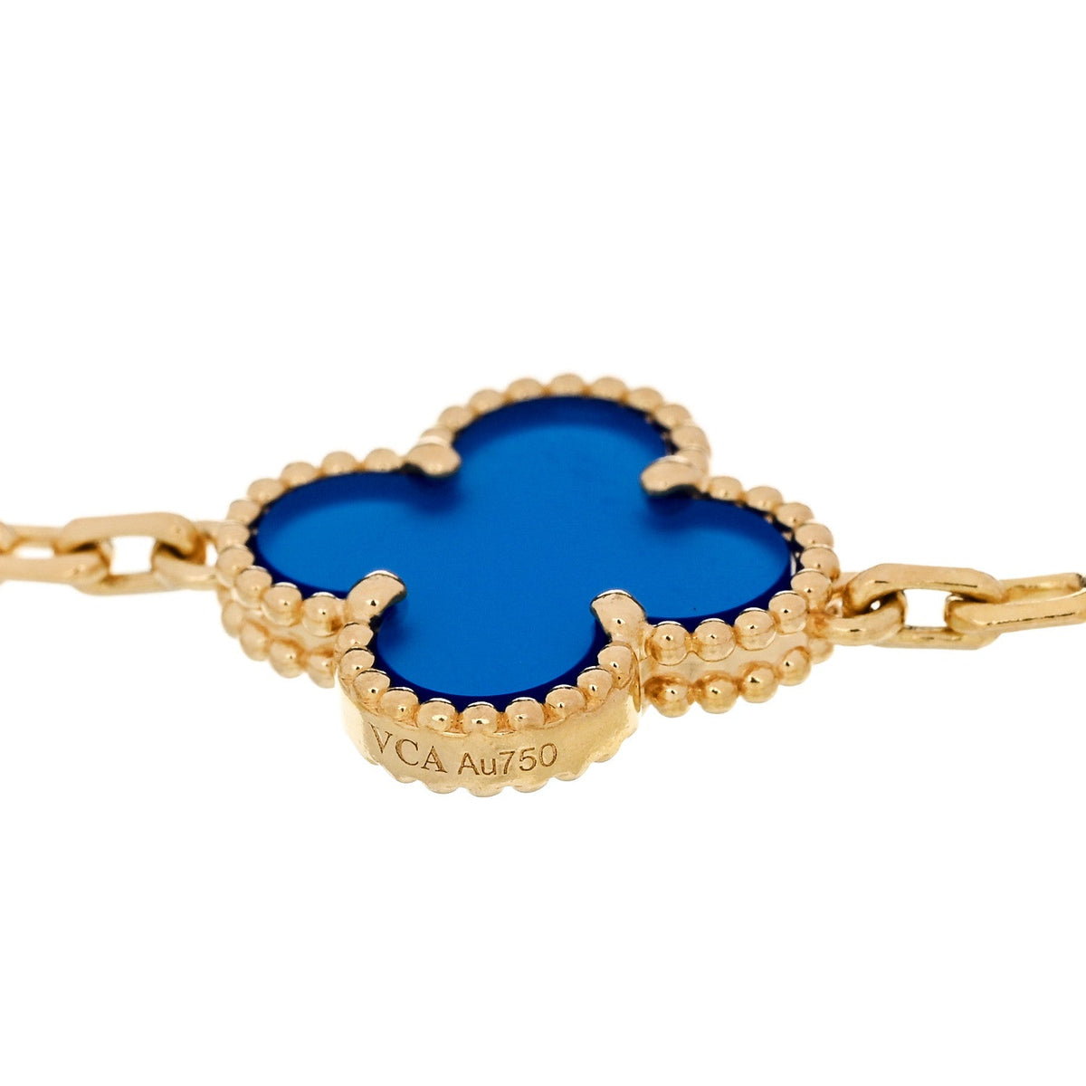Van Cleef & Arpels 18K Yellow Gold Blue Agate 5 Motifs Vintage Alhambra Bracelet