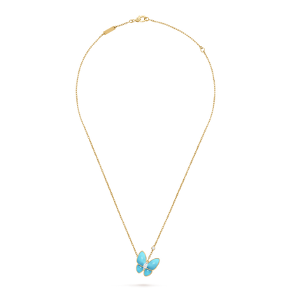 18K Gold Diamond Turquoise VCA Two Butterfly Pendant