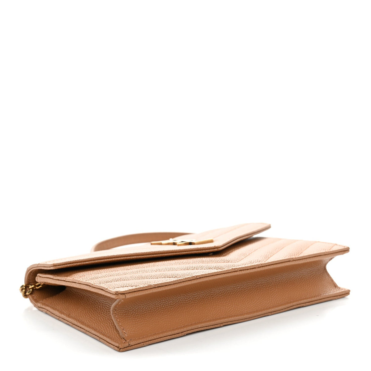 Saint Laurent Grain De Poudre Matelasse Chevron Envelope Chain Wallet Dune