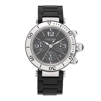 Cartier Stainless Steel Rubber 42mm Pasha Seatimer Watch Black