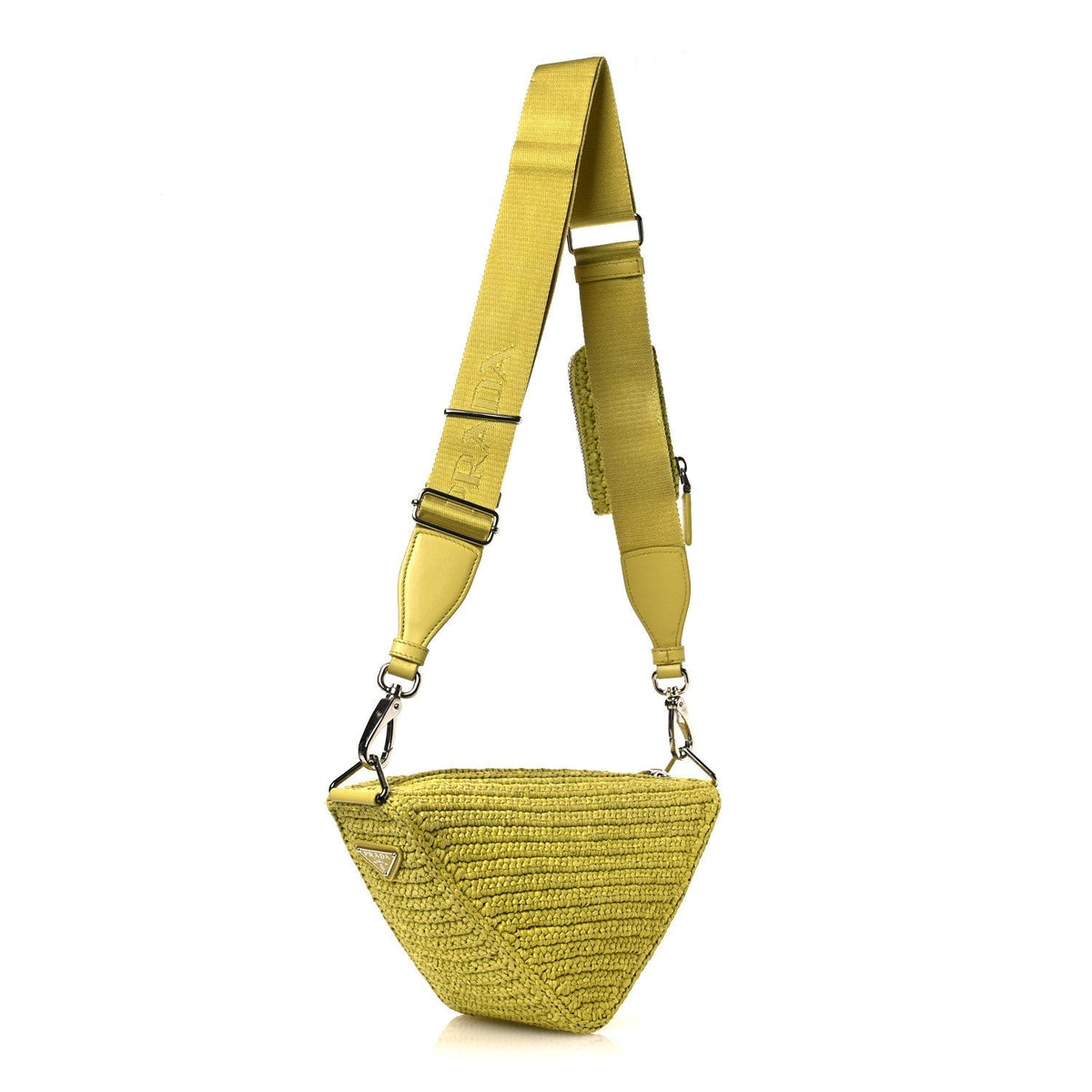 Prada Yarn Raffia Effect Crochet Triangle Shoulder Bag Giallo