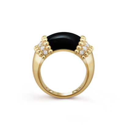 18K Yellow Gold Diamond Onyx VCA Perlée Couleurs Ring