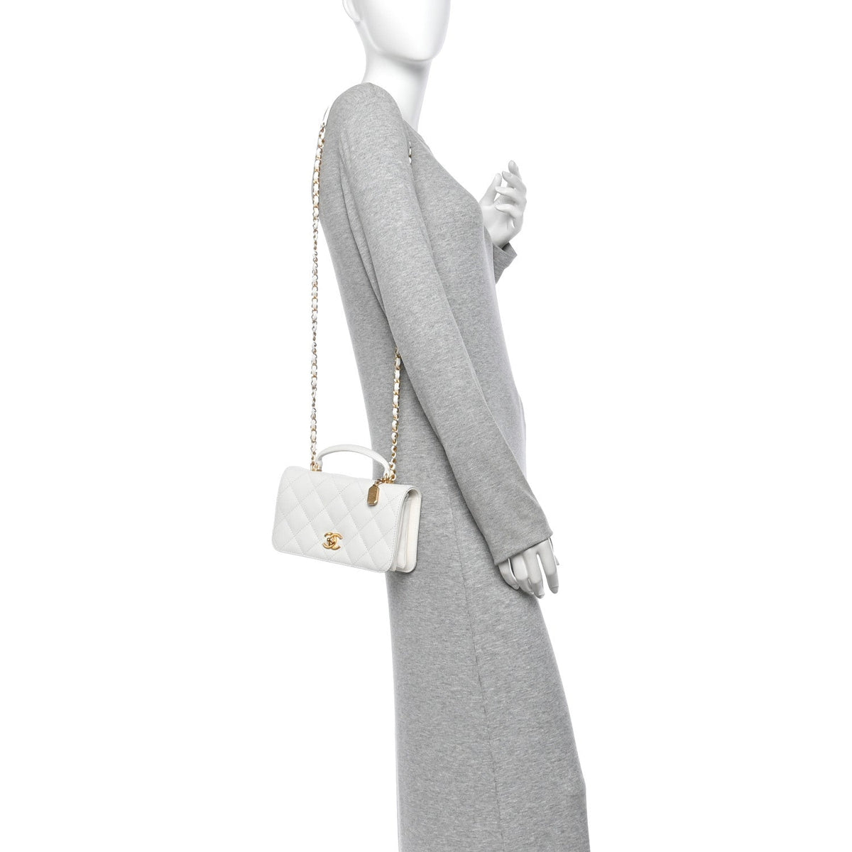 Chanel Caviar Quilted Mini Top Handle Flap White