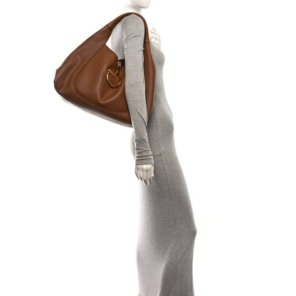 Gucci Grained Calfskin Softbit Maxi Shoulder Bag Brown