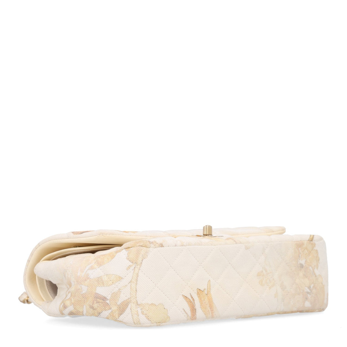 Chanel Denim Floral Printed Medium Double Flap Bag Beige