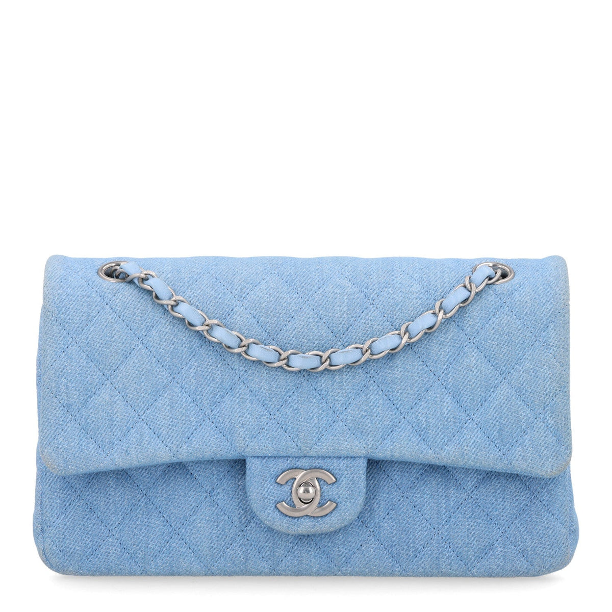 Chanel Denim Quilted Medium Double Flap Light Blue 1988543