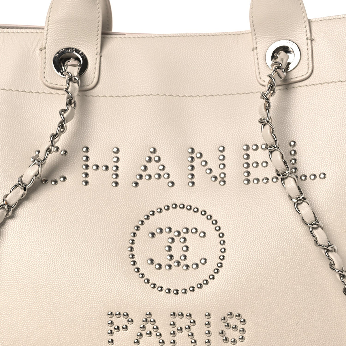 Chanel Caviar Medium Studded Deauville Tote Ivory 1889632