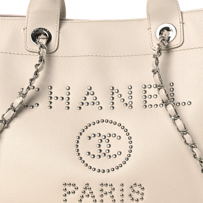 Chanel Caviar Medium Studded Deauville Tote Ivory 1889632