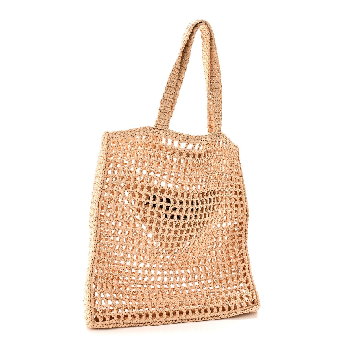 Prada Crochet Raffia Effect Logo Embroidered Tote Bag Naturale