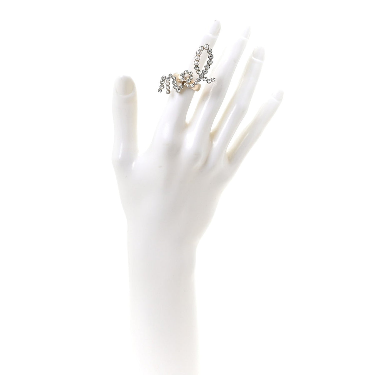 Chanel Crystal Pearl Cha-Nel Rings Set Gold