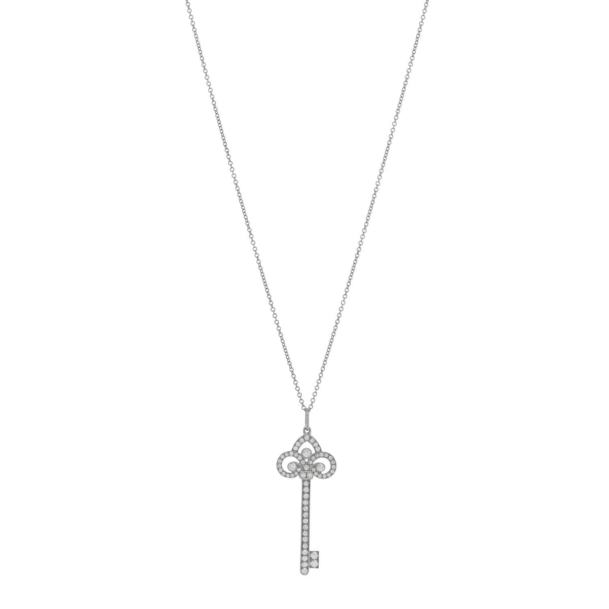 Tiffany Platinum Diamond 0.41ctw Fleur De Lis Key Pendant Necklace 45.7cm