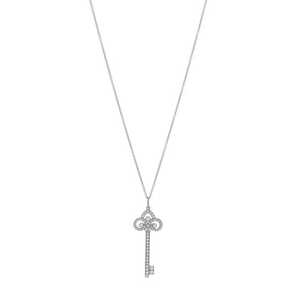 Tiffany Platinum Diamond 0.41ctw Fleur De Lis Key Pendant Necklace 45.7cm
