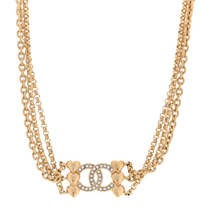 Chanel Crystal CC Heart Link Multi Strand Choker Necklace Gold