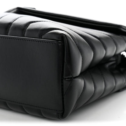 Saint Laurent Calfskin Y Quilted Monogram Small Loulou Chain Satchel Black