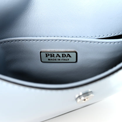 Prada Spazzolato Cleo Flap Shoulder Bag Celeste Black