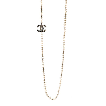 Chanel Pearl Crystal Lambskin CC Long Necklace Gold Black