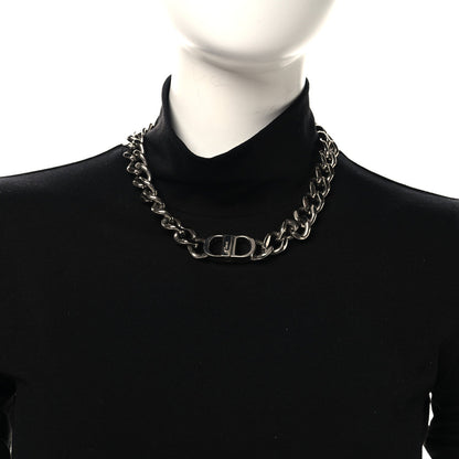 Christian Dior Brass CD Icon Chain Link Necklace Silver
