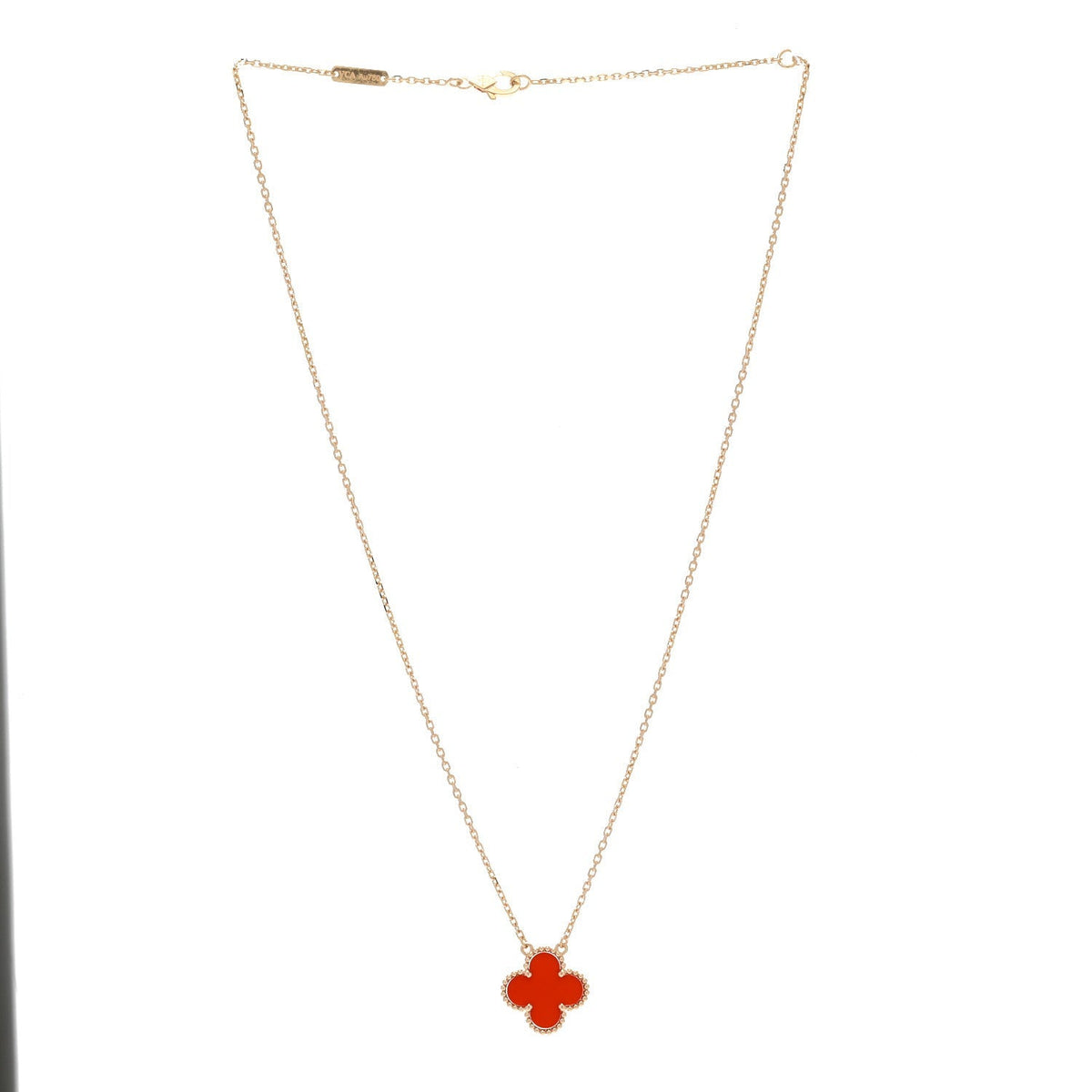 Van Cleef & Arpels 18K Yellow Gold Carnelian Vintage Alhambra Pendant Necklace