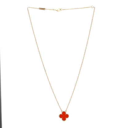 Van Cleef & Arpels 18K Yellow Gold Carnelian Vintage Alhambra Pendant Necklace