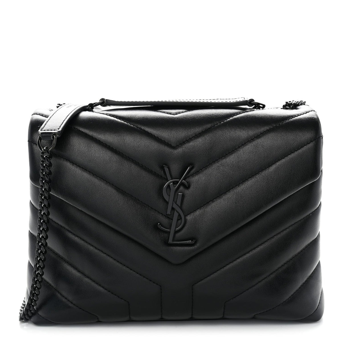 Saint Laurent Calfskin Y Quilted Monogram Small Loulou Chain Satchel Black